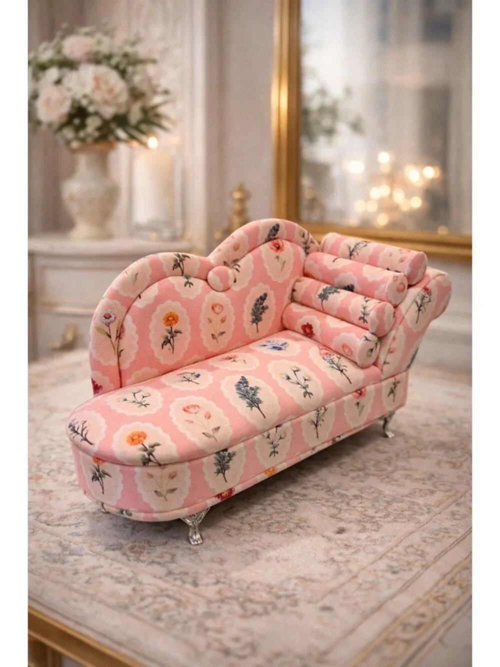New Pink Flower Victorian Doll Chaise Jewelry Box Organizer Couch Jewelry Box